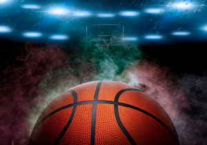 basketball on the color smoke background